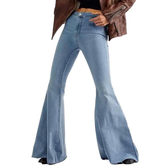 Free People "Just Float On" Flare Bell Bottom Jeans Bermondsey Blue Size 27 - Picture 1 of 15